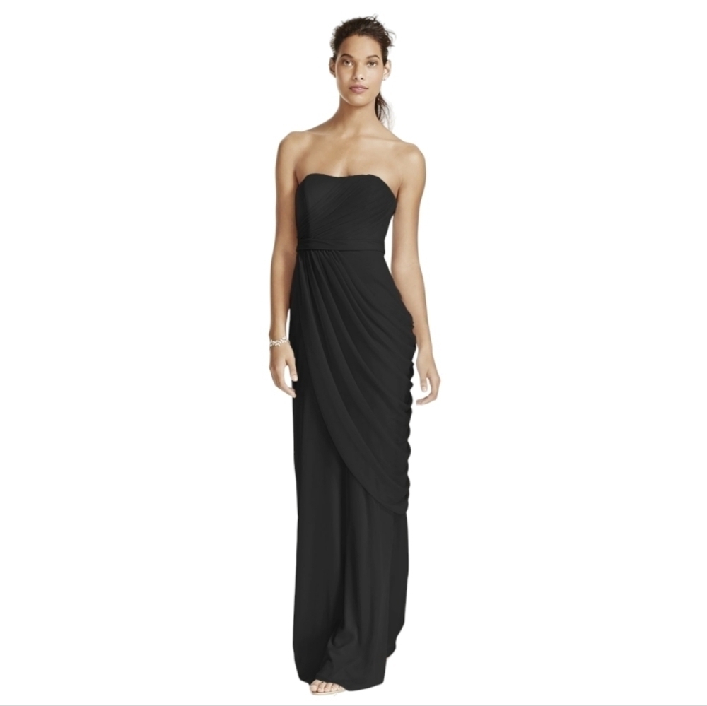 David's Bridal Black Strapless Draped Grecian Gown  Size 8‎
